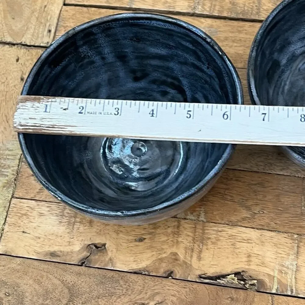 Handmade Ceramic Bowls Terracotta Base Blue & White Spiral Glaze Finish